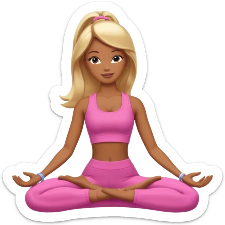 Brown skin blonde hair Barbie doing yoga sticker