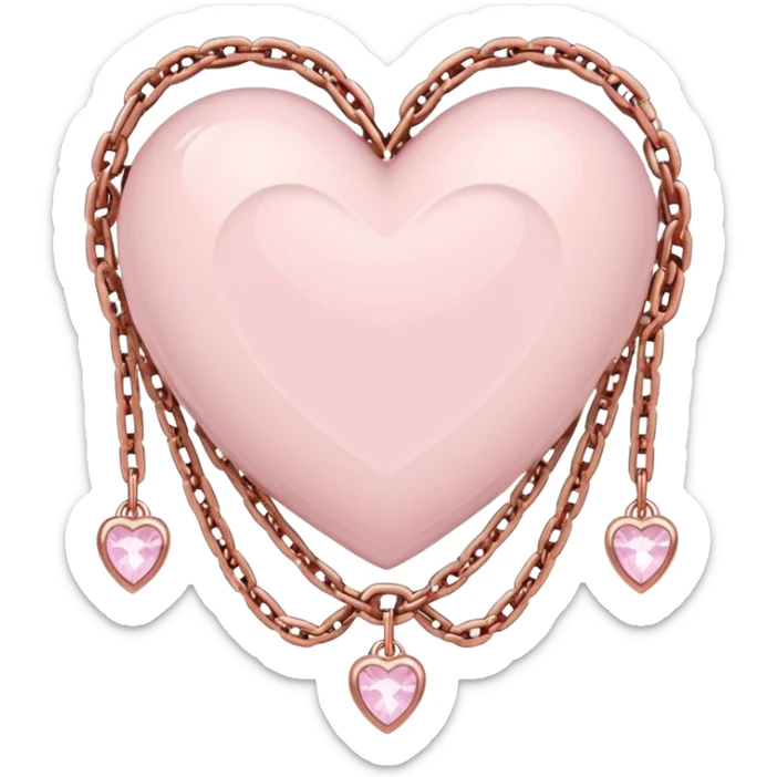 Rose-gold heart shape with chains and crystals and pastel pink roses adorning it sticker