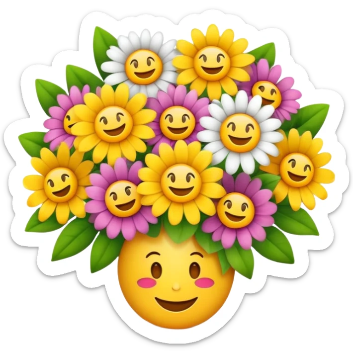 a bouquet of cheerful flowers with smiling faces, emoji style, for Mother's Day sticker