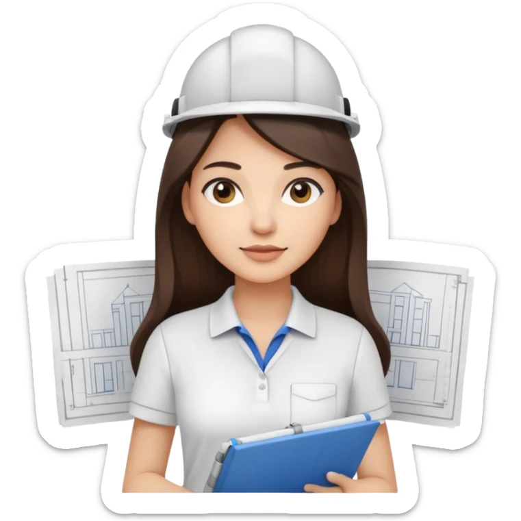 architect woman light skinned dark brown hair in WHITE POLO, long hair but then wearing proper architeture attire sticker