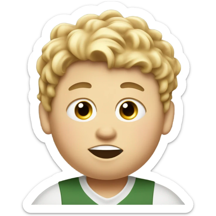 really fat kid who is tan and loves to eat and play golf and he has one eyeball and one giant piece of a hair sticker