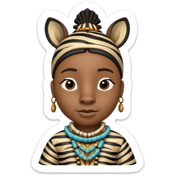 a-3d-cartoon-african-zebra-from-the-1800s-wearing-traditional-african-tribal-clothing,-calm-expression,-natural-background,-memoji-style-realism. sticker