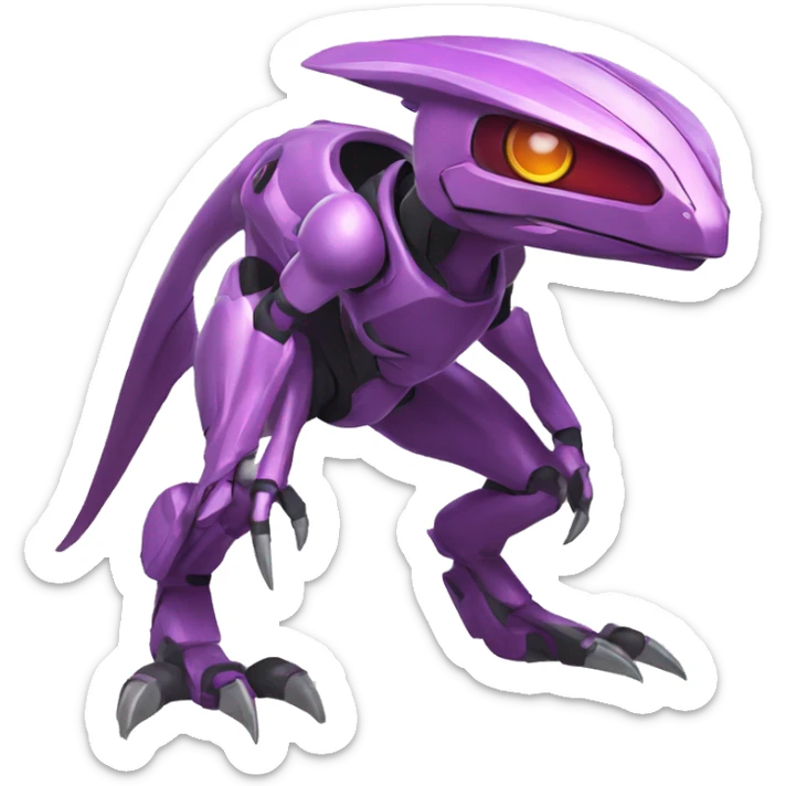 a Genesect-Raptor-Fakémon—hybrid with a futuristic visor-helmet full body sticker