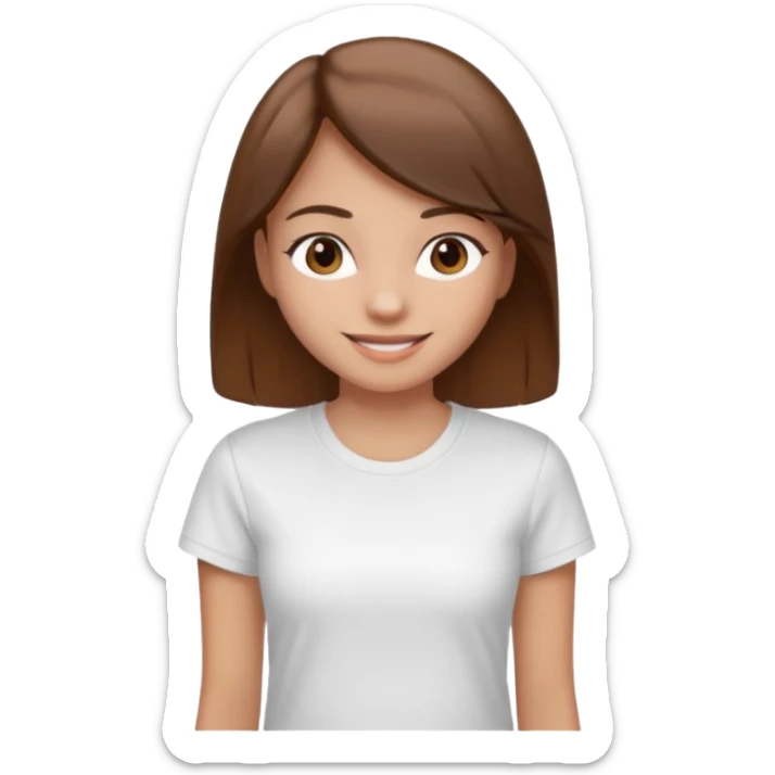 Chica de pelo liso y marrón con ojos color marrón claro y una camiseta blanca sticker