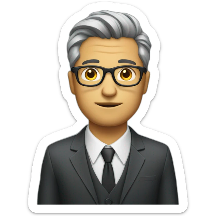 man with glasses and a bad haircut trying to distract from it by wearing a suit sticker
