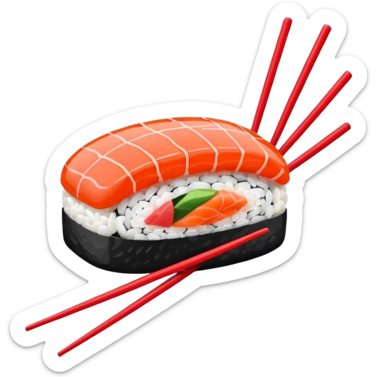Japanese cuisine humanless avatar in minimalist emoji-style illustration. Sushi and chopsticks, clean lines, red white colors, flat design, calm and modern. sticker