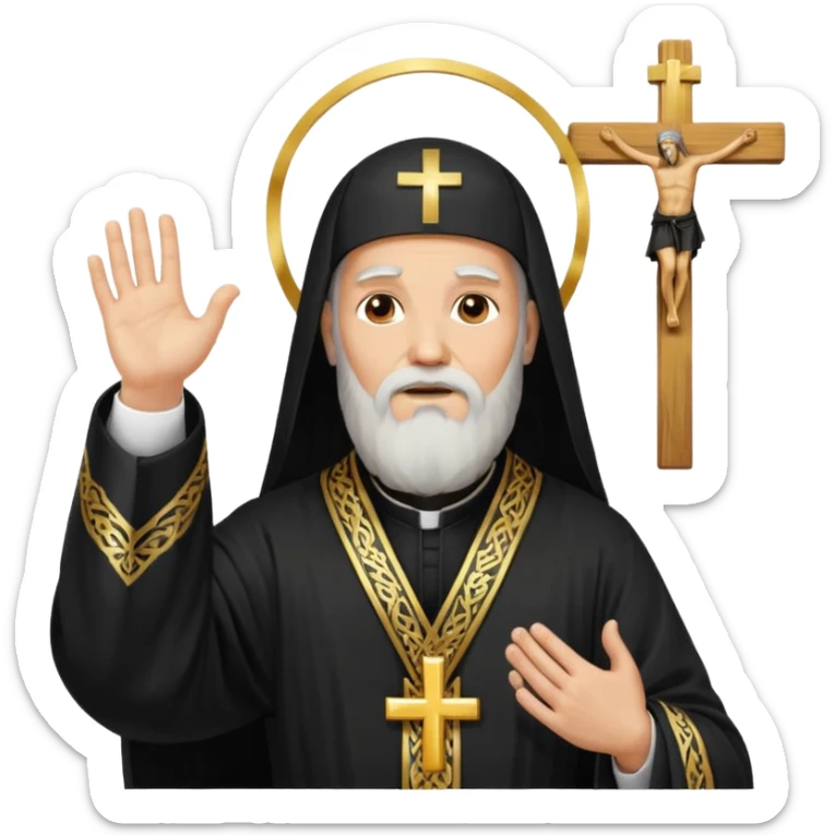 Orthodox Christian priest crossing himself (making the sign of the cross) with the movement of the Cross outlined in gold streaks sticker