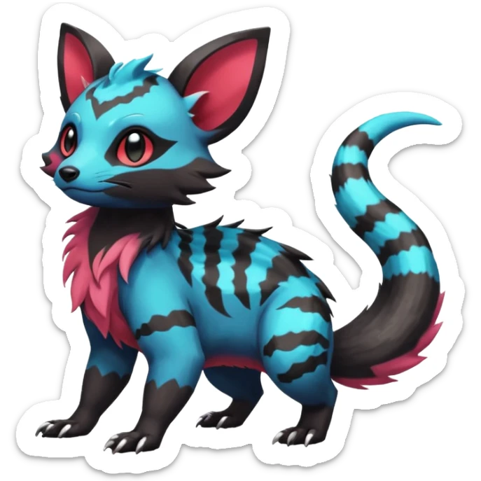 Rare exotic cute epic aesthetic colorful Salandit-Eevee-Civet-species-Fakemon-hybrid-creature, with markings, full body sticker