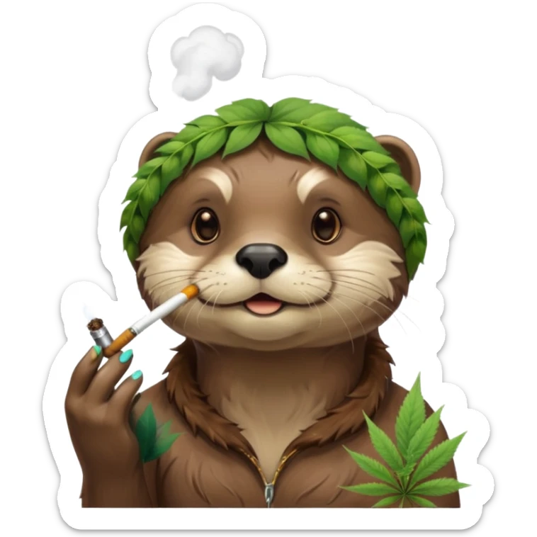 a female otter smoking a joint surrounded by marijuana fumes. a bit california hippy vibe sticker
