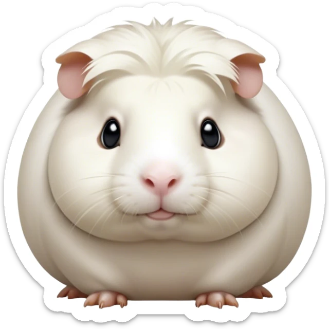 Cinematic Noble White Guinea Pig Portrait Emoji, Poised and regal, with a compact, chubby build and a pristine, well-groomed pure white coat, deep-set soulful dark eyes, Simplified yet sharp and sophisticated features, highly detailed, glowing with a soft, dignified glow, high shine, intelligent and sweet, stylized with an air of gentle purity, focused and attentive, soft glowing outline, capturing the essence of a watchful and confident little companion, so majestic it feels as though it could scurry out of the screen with effortless authority! sticker