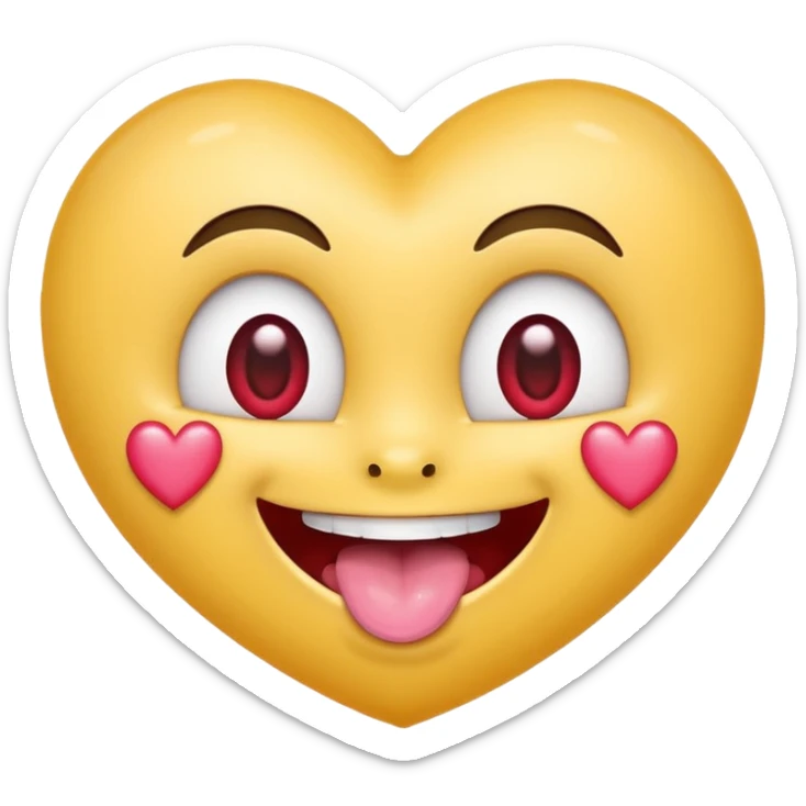 "Perfect smiling face with heart-eyes emoji 😍, classic yellow skin tone, bright open U-shaped smile showing white teeth and pink tongue tip, two large glossy red cartoon heart-shaped eyes with sparkling highlights  sticker