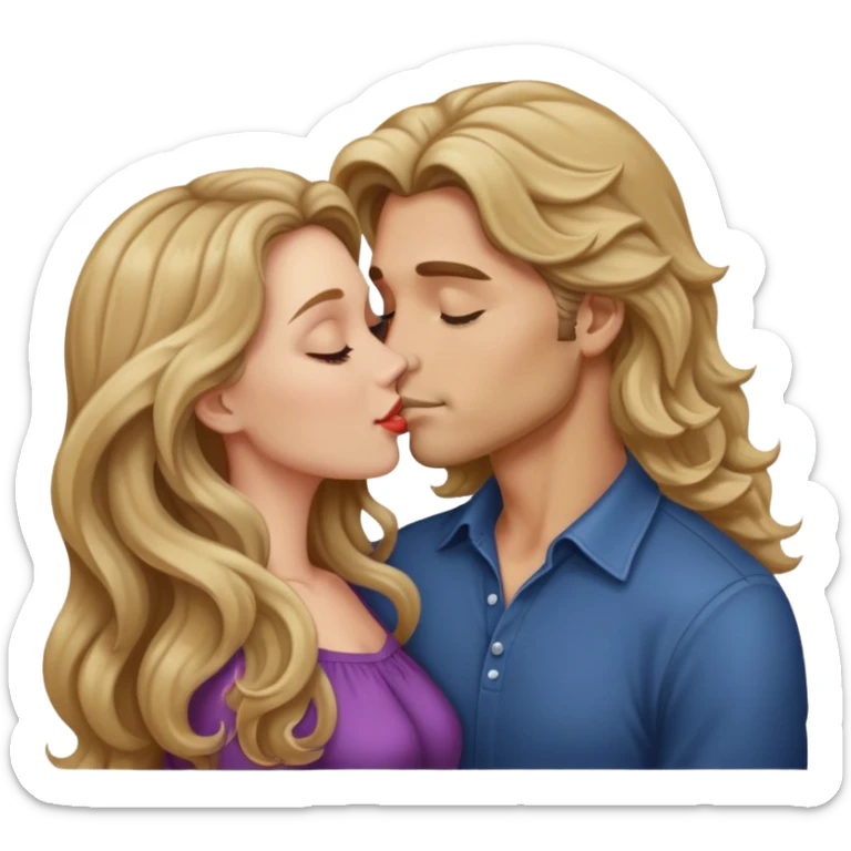 Couple Kissing, women wirth Long dark blonde Wavy Hair and men with blond hair sticker