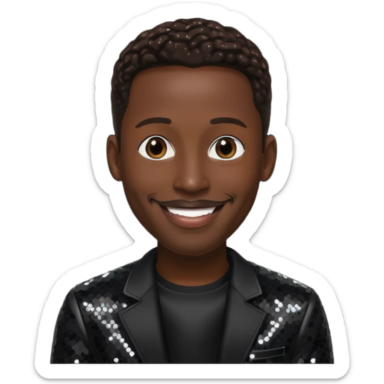 Shawn Stockman from Boyz II Men with dark brown hair, black sequin outfit sticker
