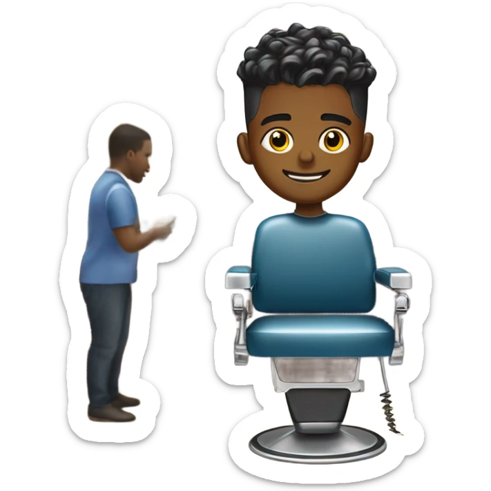 Black boy with temp fade in barber chair with clippers to his tape-line sticker