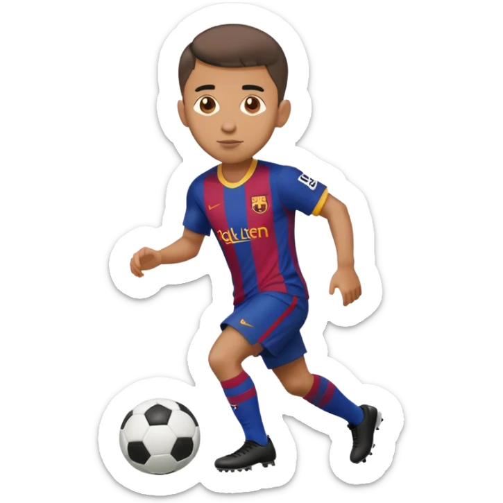 Raphinha Barcelona football player dribbling a football wearing Barcelona kit short hair sticker