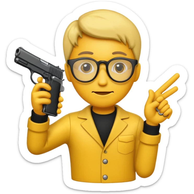 Quiero un emoji con lentes negros con una pistola automática en la mano sticker