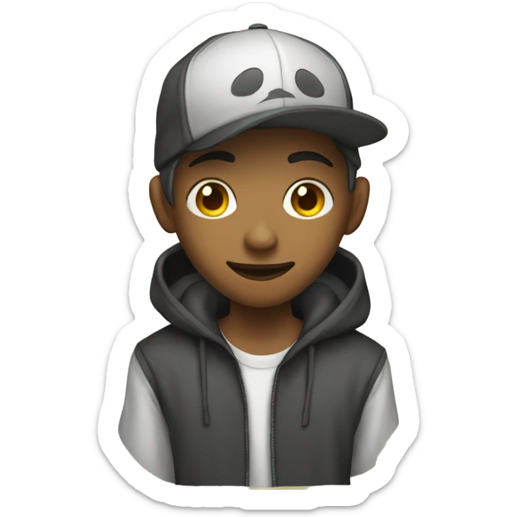 Teen BOY gamer wearing, wearing a hoodie and a cap sticker