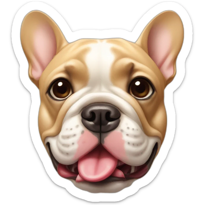 head shot of chunky tan french bulldog with tongue out sticker