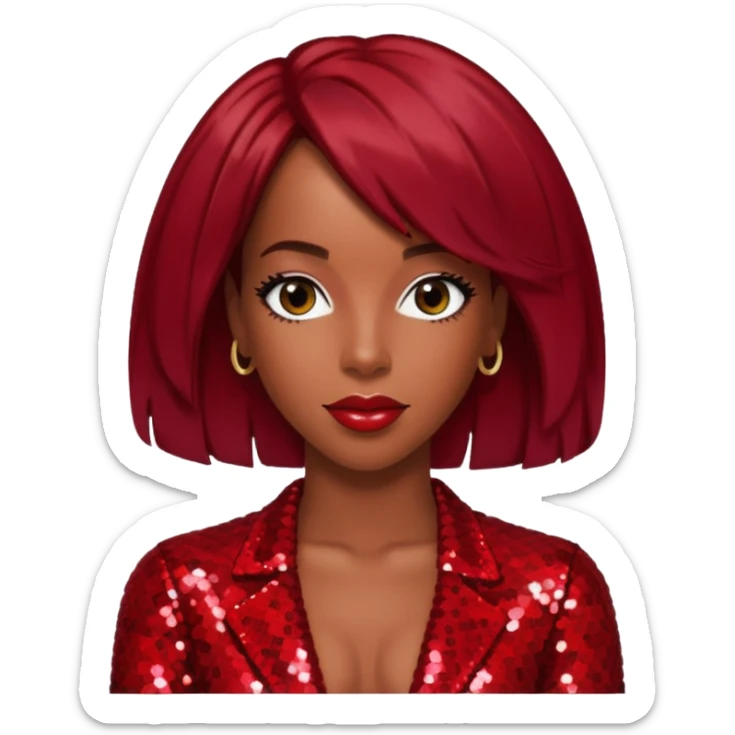 Kelly Rowland from Destiny's Child with dark red hair, red sequin outfit sticker
