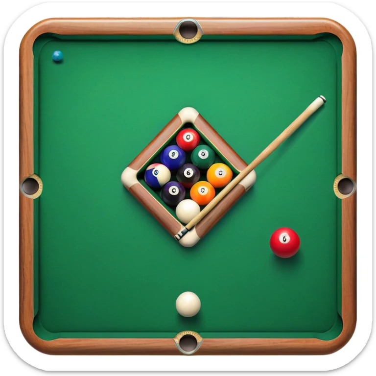 A close-up of a pool cue aimed at a set of colorful billiard balls resting on a green felt table. The focus is on the cue stick and the arrangement of balls, with subtle details of the game’s texture and atmosphere, emphasizing the precision and skill of billiards. sticker