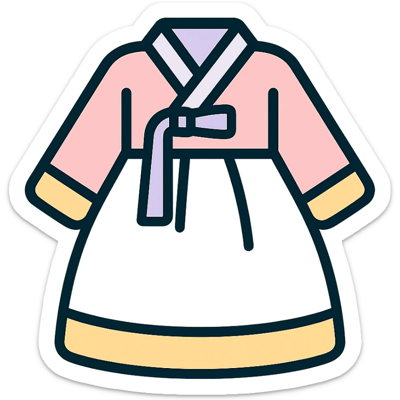 adorable hanbok icon, pastel colors, soft lines, traditional Korean dress sticker