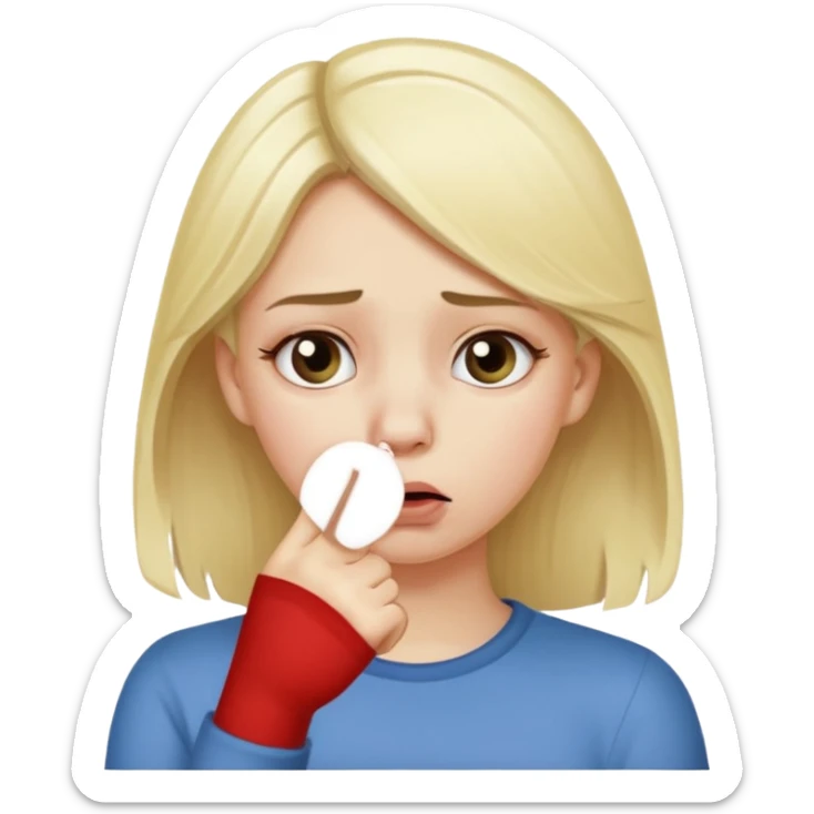 white blonde girl holding her nose with her index finger and thumb because something stinks  sticker
