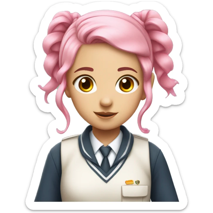 Girl with pink hair, two pigtails, pink eyes wearing a cachi school uniform  sticker