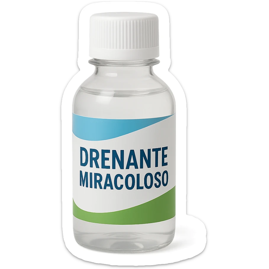 boccetta di drenante da bere, con la scritta "DRENANTE MIRACOLOSO" SULL'ETICHETTA sticker