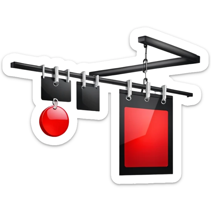 Darkroom with red safelight and hanging film negatives drying sticker