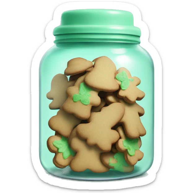 Realistic glass cookie jar with mint green  lid full of gingerbread cookies isolated. sticker