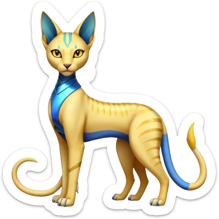 Modern futuristic shiny colorful Bastet-Sphynx-Lombax-Zeraora-Renamon-fusion (full body) sticker