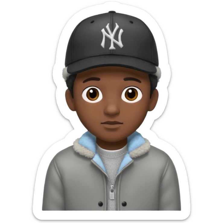 Cappellino New Era New York nero e persona con giubbotto di pecora grigio e anche la lana grigia sticker