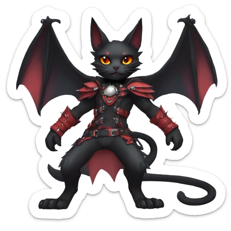 cool edgy black punk red ethereal fantasy nargacuga-bat-cat-Fakemon collar harness full body sticker