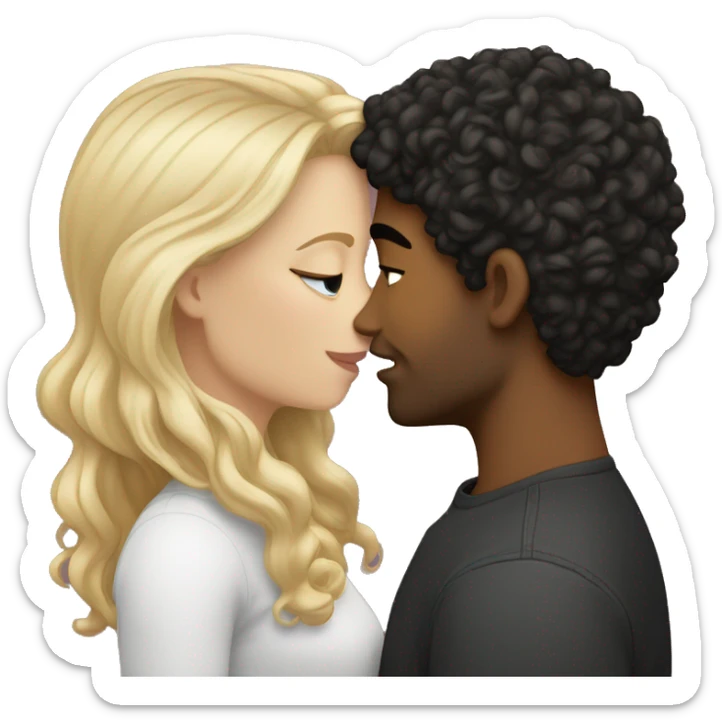 A white girl with blond straight hair kissing a light-skinned brown guy with curly black hair sticker