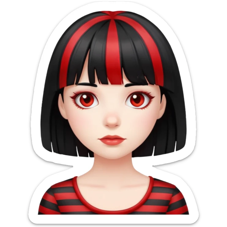 Pale girl, black hair with red striped hair and bangs sticker