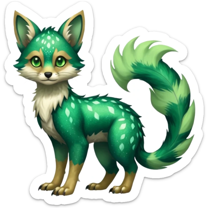 Feral Rare Fantasy cool handsome badass  sparkly shiny Vernid-Trico-species by LiLaiRa, random markings, tufted tail, tufted ears, full body sticker