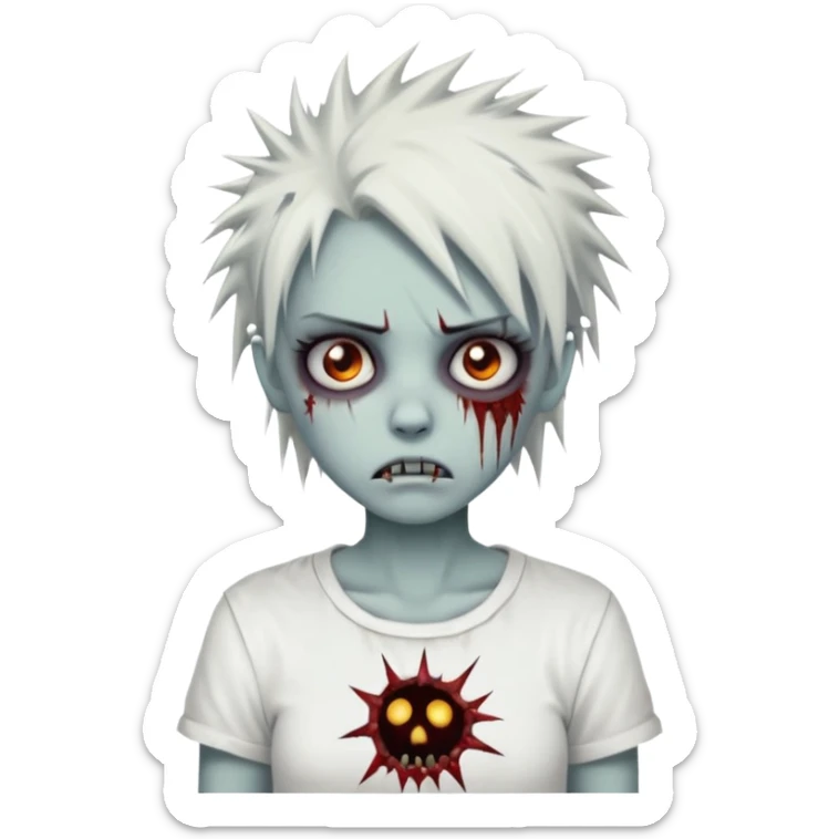 zombie girl with spiky emo hair and white shirt emoji sticker