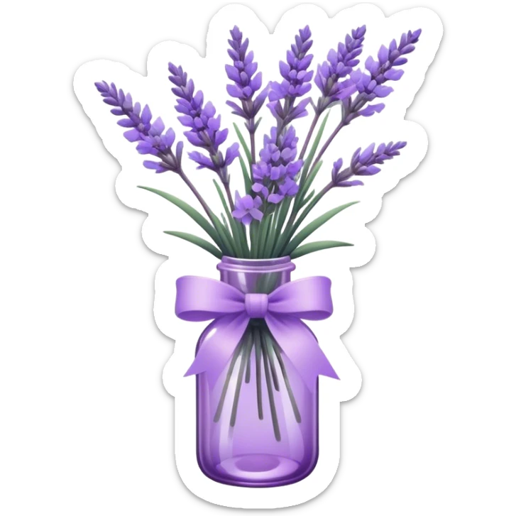 aesthetic bow in light purple , purple glass bottle and in it a beautiful bouquet of lavender sticker