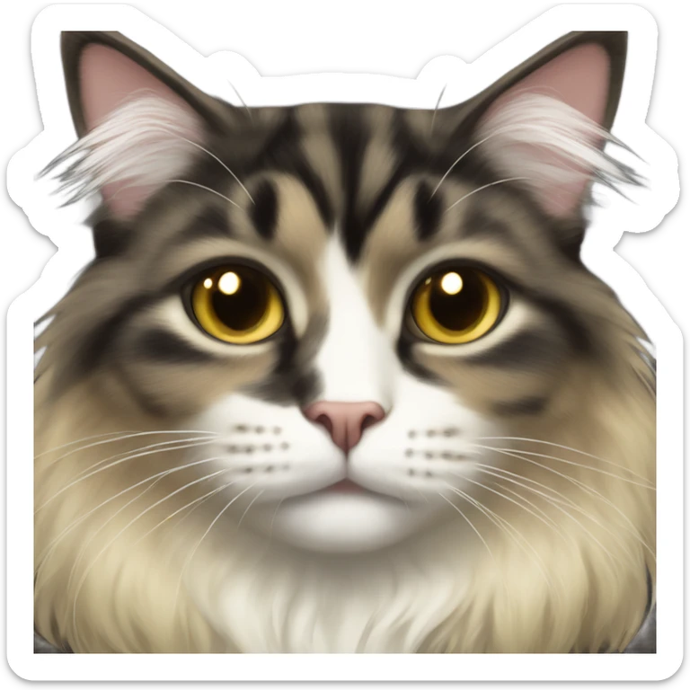 long haired mixed brown black cream fur cat with hazel green cat eyes and black boot furs sticker