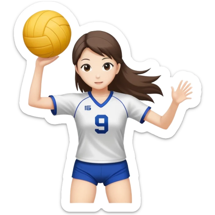 Japanese high school girl in sports uniform playing volleyball sticker