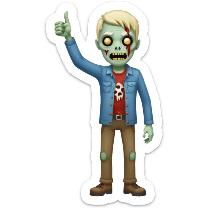 A cute, cheerful, full-length zombie is standing, holding out a hand and a thumbs-up sign. sticker