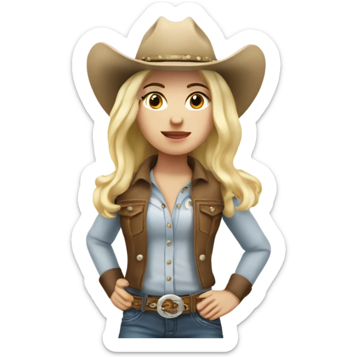 cowgirl that has white skin and blonde hair with appaloosa horse sticker