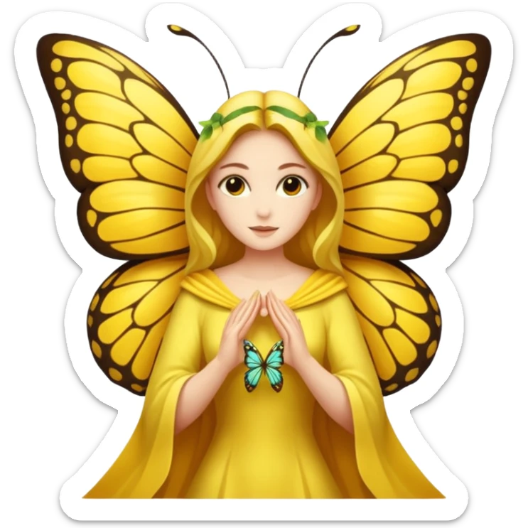 nature spirit woman dressed as butterfly herald yellow, wing sleeves spread sticker