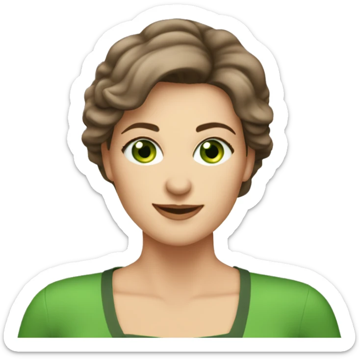 40 year old pretty Caucasian woman with brown hair to shoulders green eyes at workl sticker