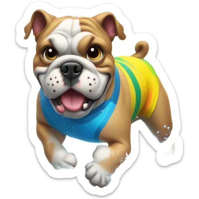 Bulldog in swim shorts in Costa Rica in the ocean  sticker