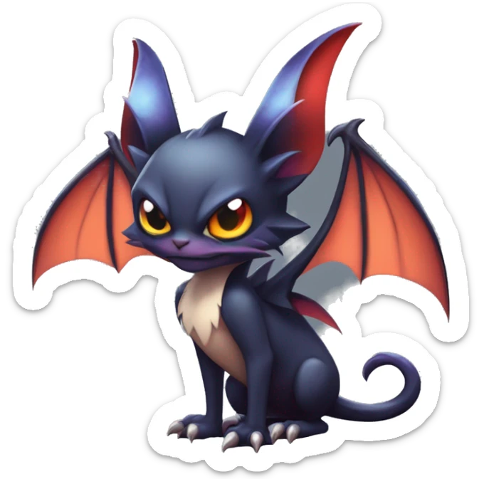  Kawaii Edgy Cool Vampiric Beautiful Noivern-Nargacuga-Litten with big Bat Ears full body sticker