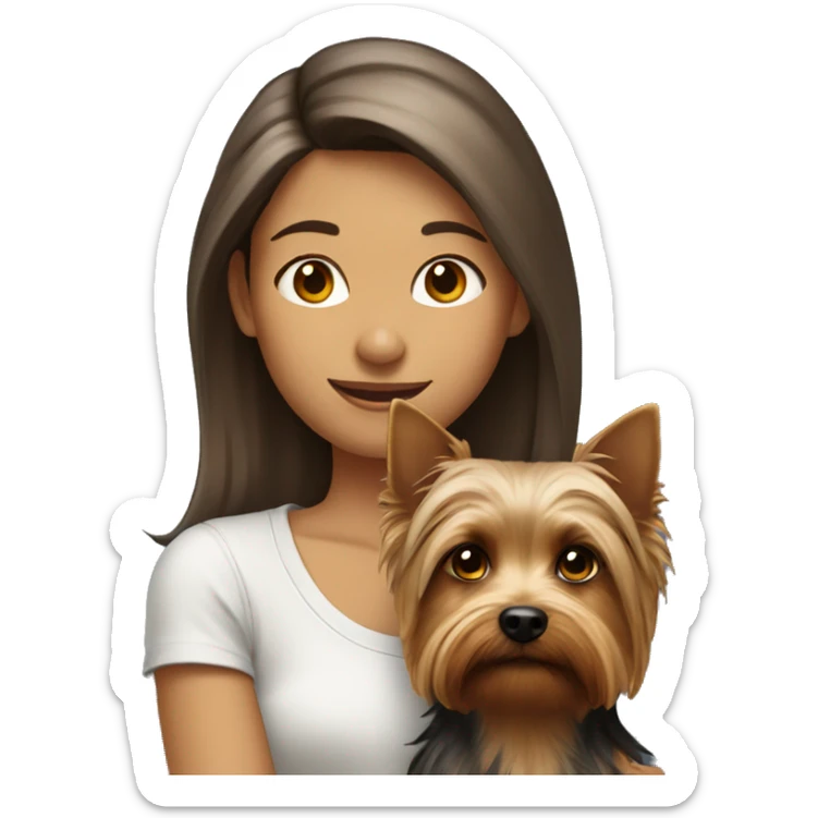 Girl with brown hair is holding a Silky terrier dog  sticker
