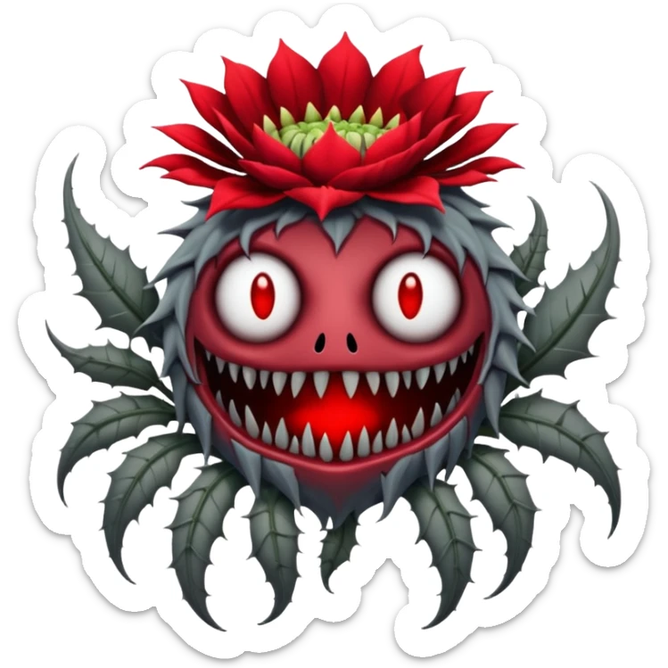Grey creepy flower with red and blood on inside but as a monster with no face sticker