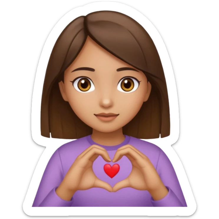 Girl with hazel eyes olive skin tone and brown straight hair making a heart with her hands  sticker