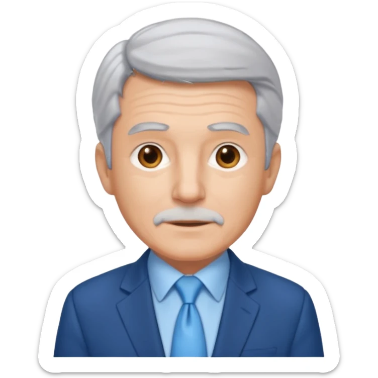 Create an emoji of a 62-year-old man in a blue suit and light blue tie with gray hair. sticker